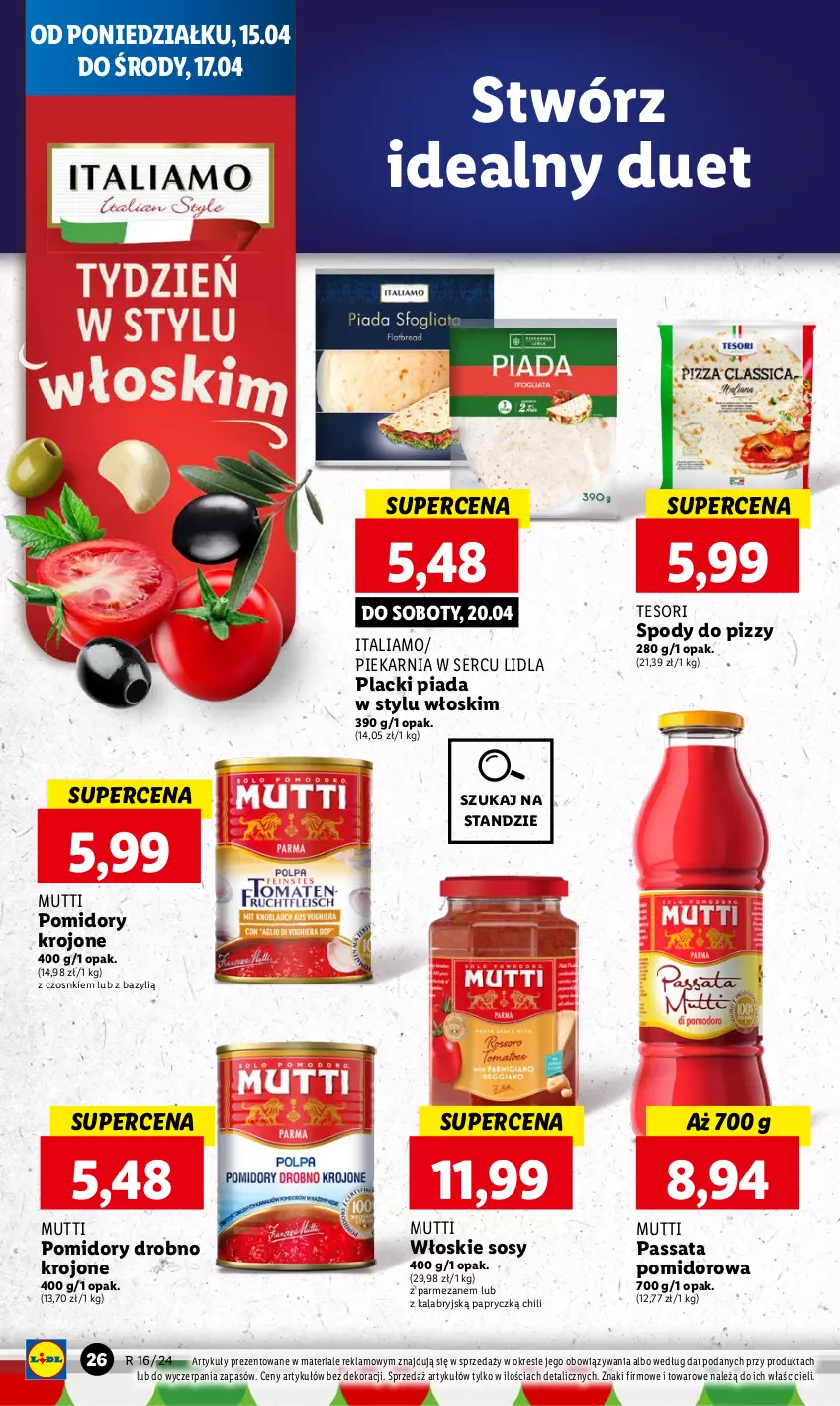 Gazetka promocyjna Lidl - GAZETKA - ważna 15.04 do 17.04.2024 - strona 26 - produkty: Bazyl, Lack, Parmezan, Pomidory, Pomidory krojone, Ser, Sos