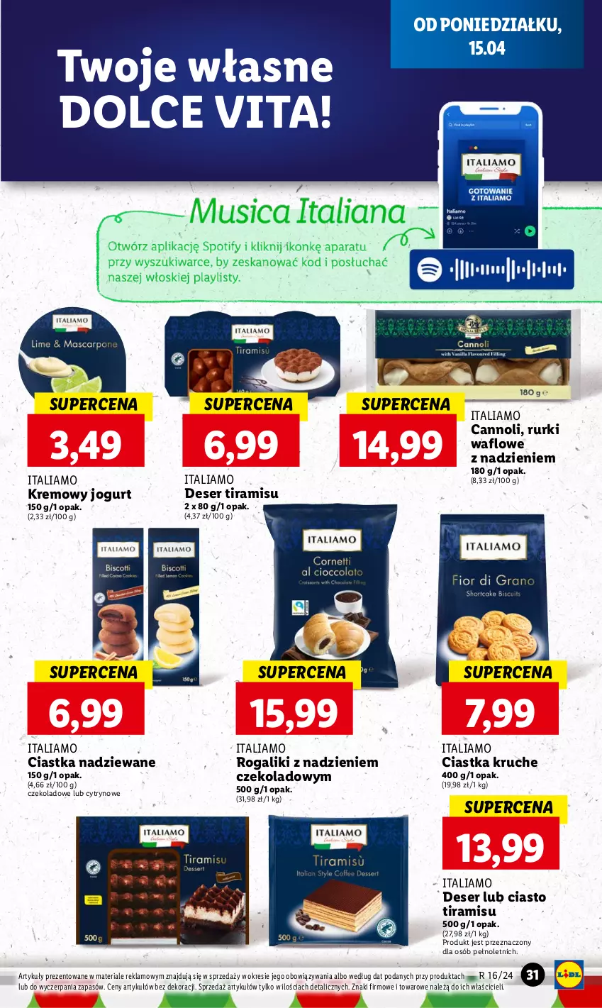 Gazetka promocyjna Lidl - GAZETKA - ważna 15.04 do 17.04.2024 - strona 31 - produkty: Ciastka, Deser, Jogurt, Rogal, Rurki, Ser