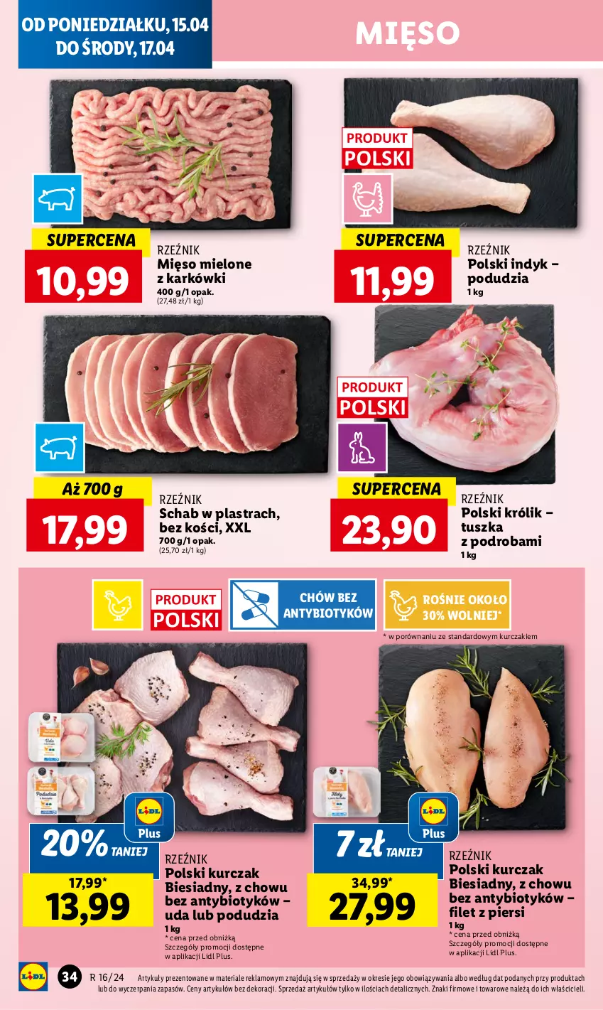 Gazetka promocyjna Lidl - GAZETKA - ważna 15.04 do 17.04.2024 - strona 34 - produkty: Królik, Kurczak, Mięso, Mięso mielone, Por, Tusz