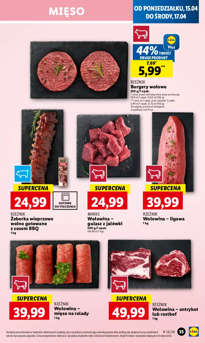 Gazetka promocyjna Lidl - GAZETKA - ważna 15.04 do 17.04.2024 - strona 35 - produkty: Burger, Mięso, Piec, Rostbef, Sos, Wołowina