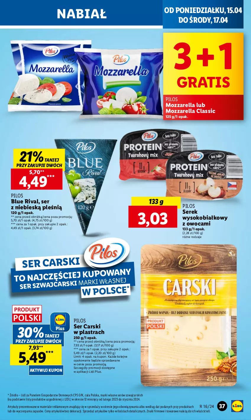 Gazetka promocyjna Lidl - GAZETKA - ważna 15.04 do 17.04.2024 - strona 37 - produkty: Cars, Gra, Mozzarella, Olej, Pilos, Ser, Serek, Sok