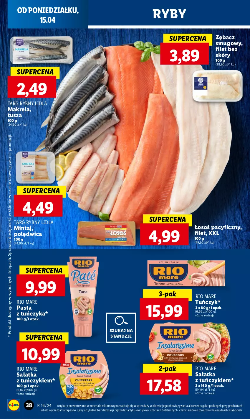 Gazetka promocyjna Lidl - GAZETKA - ważna 15.04 do 17.04.2024 - strona 38 - produkty: Mintaj, Polędwica, Rio Mare, Sałat, Sałatka, Tuńczyk, Tusz