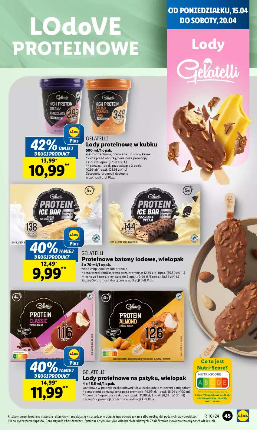 Gazetka promocyjna Lidl - GAZETKA - ważna 15.04 do 17.04.2024 - strona 45 - produkty: Baton, Brownie, Czekolada, Dove, Lody, Masło, Masło orzechowe, Wazon