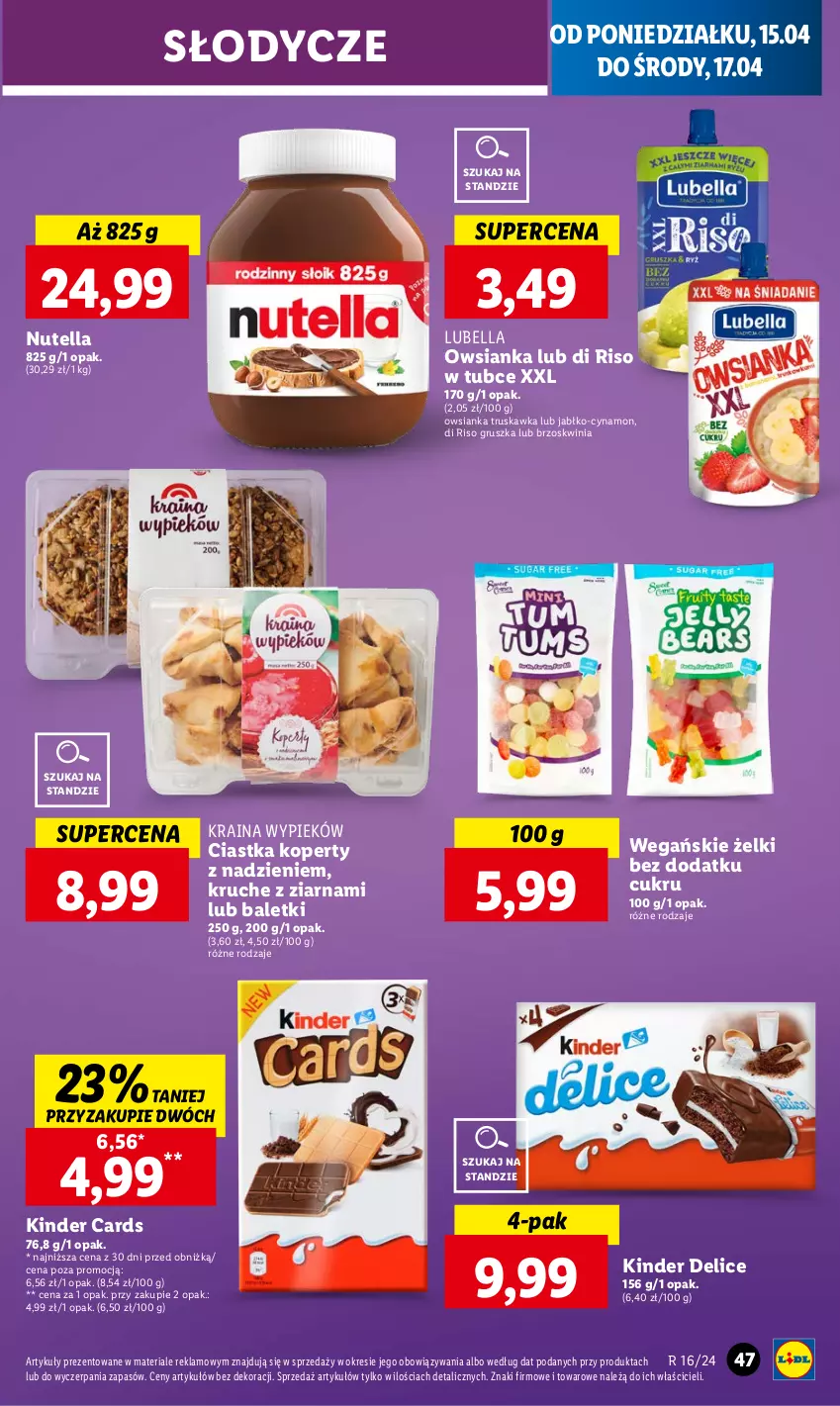 Gazetka promocyjna Lidl - GAZETKA - ważna 15.04 do 17.04.2024 - strona 47 - produkty: Bell, Bella, Ciastka, Kinder, Lubella, Nutella, Owsianka