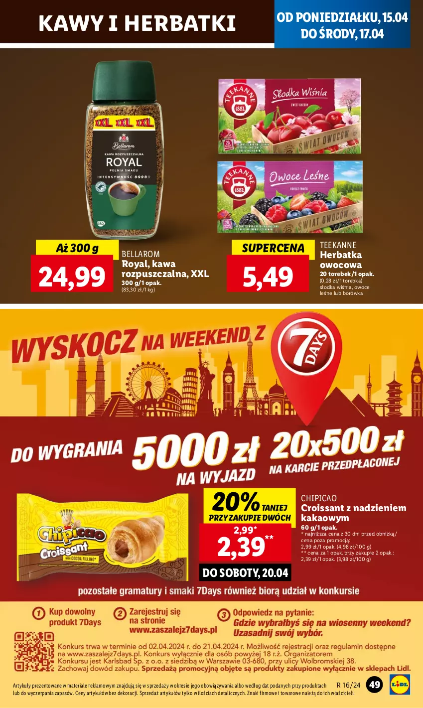 Gazetka promocyjna Lidl - GAZETKA - ważna 15.04 do 17.04.2024 - strona 49 - produkty: Bell, Bella, Borówka, Chipicao, Croissant, Kakao, Kawa, Kawa rozpuszczalna, Owoce, Teekanne, Torebka