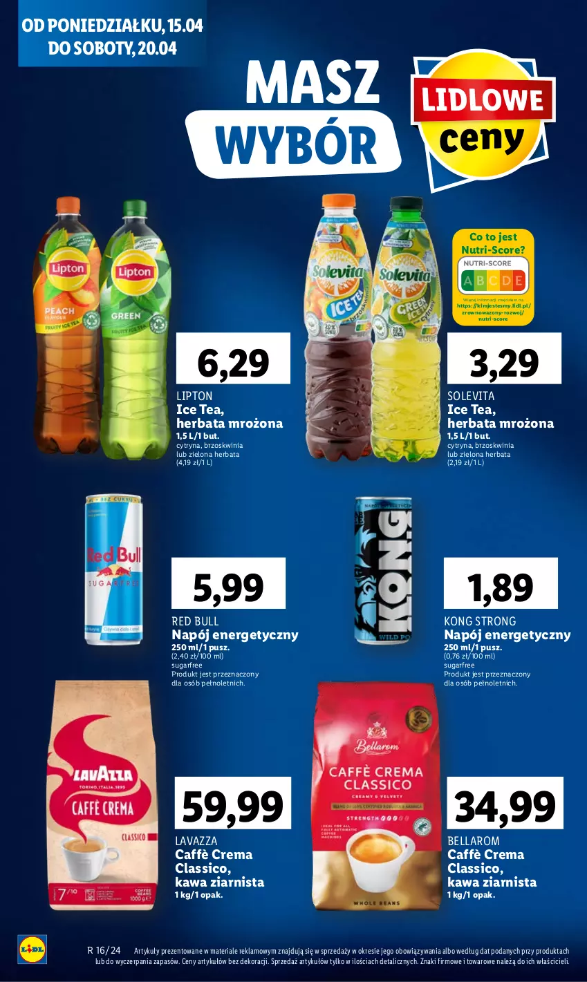 Gazetka promocyjna Lidl - GAZETKA - ważna 15.04 do 17.04.2024 - strona 52 - produkty: Bell, Bella, Herbata, Ice tea, Kawa, Kawa ziarnista, Lavazza, Lipton, Napój, Napój energetyczny, Red Bull, Wazon