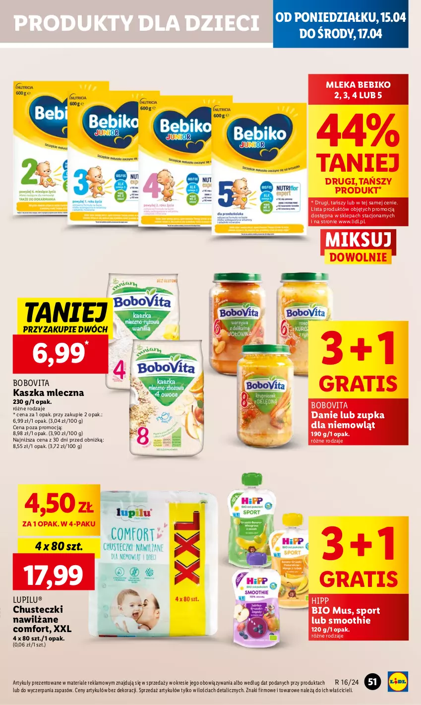 Gazetka promocyjna Lidl - GAZETKA - ważna 15.04 do 17.04.2024 - strona 55 - produkty: Bebiko, BoboVita, Chusteczki, Dzieci, Gra, HiPP, Hipp Bio, Mus, Por, Smoothie, Sport