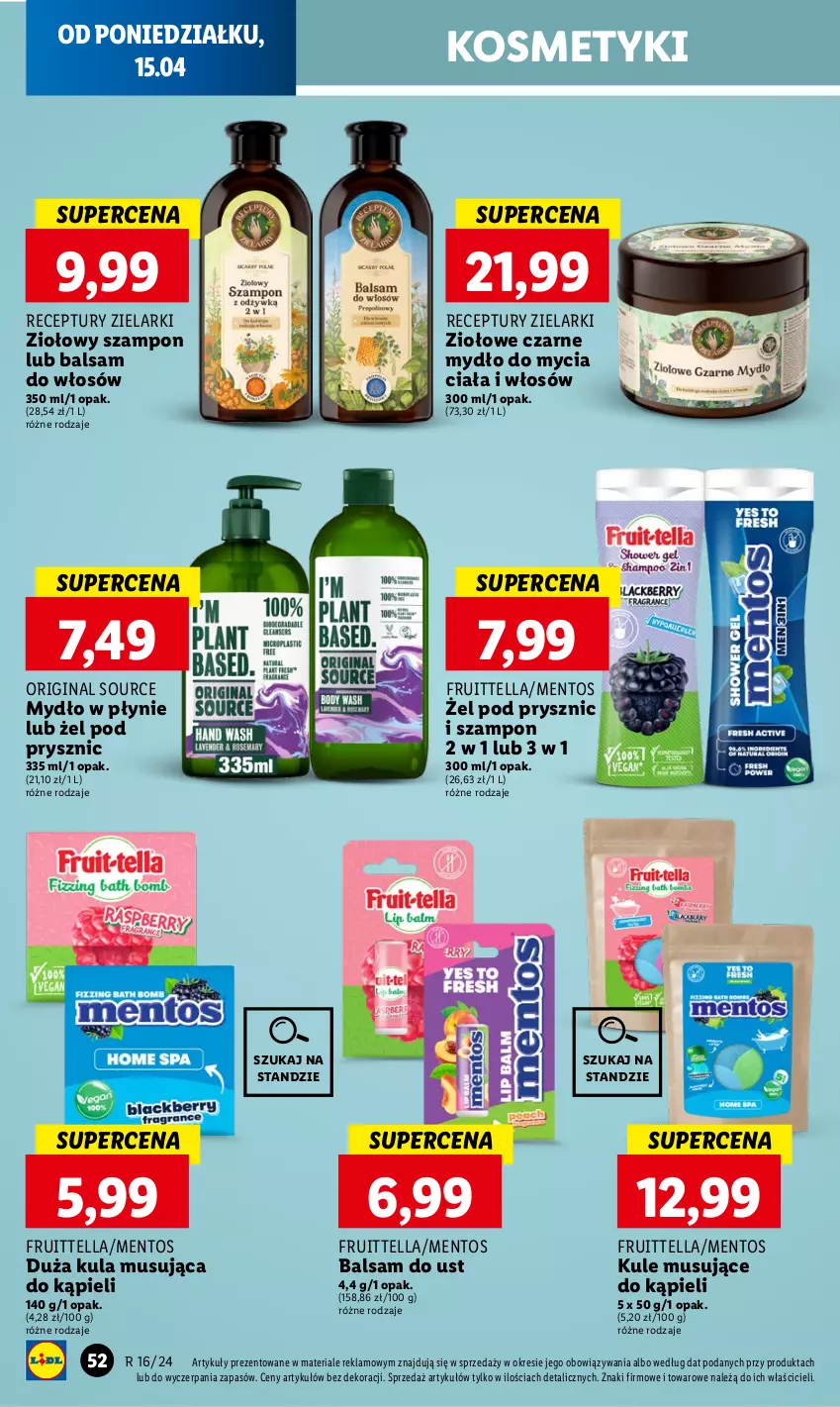 Gazetka promocyjna Lidl - GAZETKA - ważna 15.04 do 17.04.2024 - strona 56 - produkty: Balsam do ust, Gin, Mentos, Mus, Mydło, Mydło w płynie, Szampon