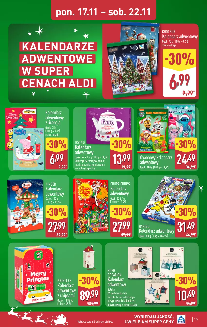 Gazetka promocyjna Aldi - Oferta weekendowa - ważna 20.11 do 22.11.2025 - strona 15 - produkty: Chupa Chups, Haribo, Irving, Kalendarz, Kalendarz adwentowy, Kinder, Pringles