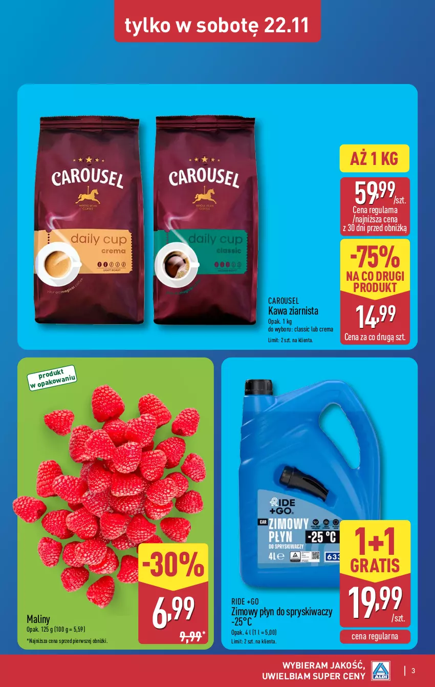 Gazetka promocyjna Aldi - Oferta weekendowa - ważna 20.11 do 22.11.2025 - strona 3 - produkty: Gra, Kawa, Kawa ziarnista, Maliny, Płyn do spryskiwaczy