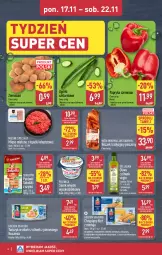 Gazetka promocyjna Aldi - Oferta weekendowa - Gazetka - ważna od 22.11 do 22.11.2025 - strona 4 - produkty: Mozzarella, Piec, Serek wiejski, Mięso mielone, Mięso mielone z łopatki wieprzowej, Parówki sokoliki, Sos, Sok, Ser, Mus, Gin, Piątnica, Sokołów, Bell, Papryka czerwona, Parówki, Papryka, Mięsne specjały, Filet z mintaja, Ziemniaki, Golden Seafood, Serek, Boczek, Tuńczyk, Oliwa z oliwek, Bella, Mintaj, Mięso