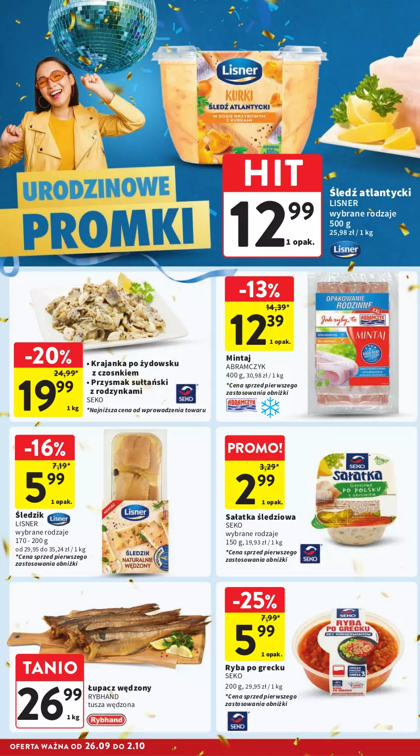 Gazetka promocyjna Intermarche - Gazetka Intermarche - ważna 26.09 do 02.10.2024 - strona 16 - produkty: Lisner, Mintaj, Ryba, Ryba po grecku, Sałat, Sałatka, SEKO, Tusz