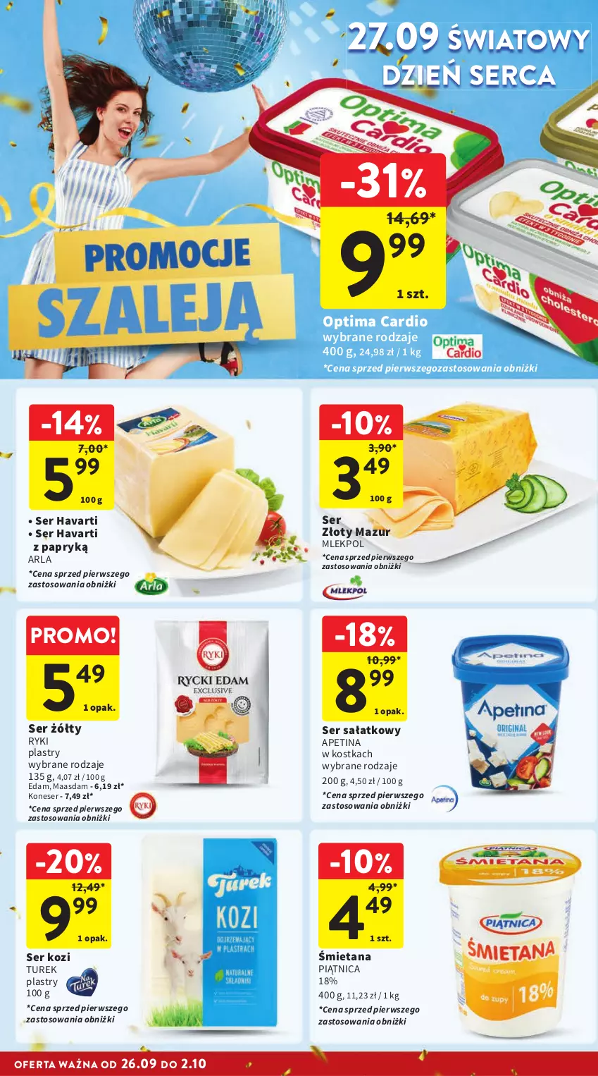 Gazetka promocyjna Intermarche - Gazetka Intermarche - ważna 26.09 do 02.10.2024 - strona 20 - produkty: Edam, Havarti, Maasdam, Optima, Optima Cardio, Piątnica, Sałat, Ser, Ser kozi, Złoty Mazur