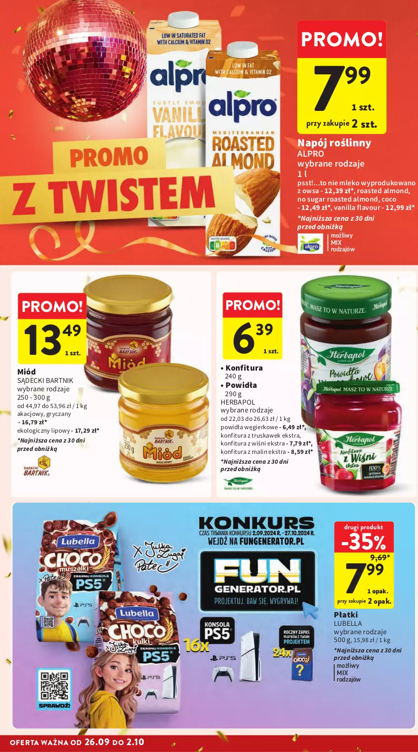 Gazetka promocyjna Intermarche - Gazetka Intermarche - ważna 26.09 do 02.10.2024 - strona 24 - produkty: Alpro, Bell, Bella, Gry, Herbapol, Konfitura, Lubella, Miód, Mleko, Napój, Napój roślinny