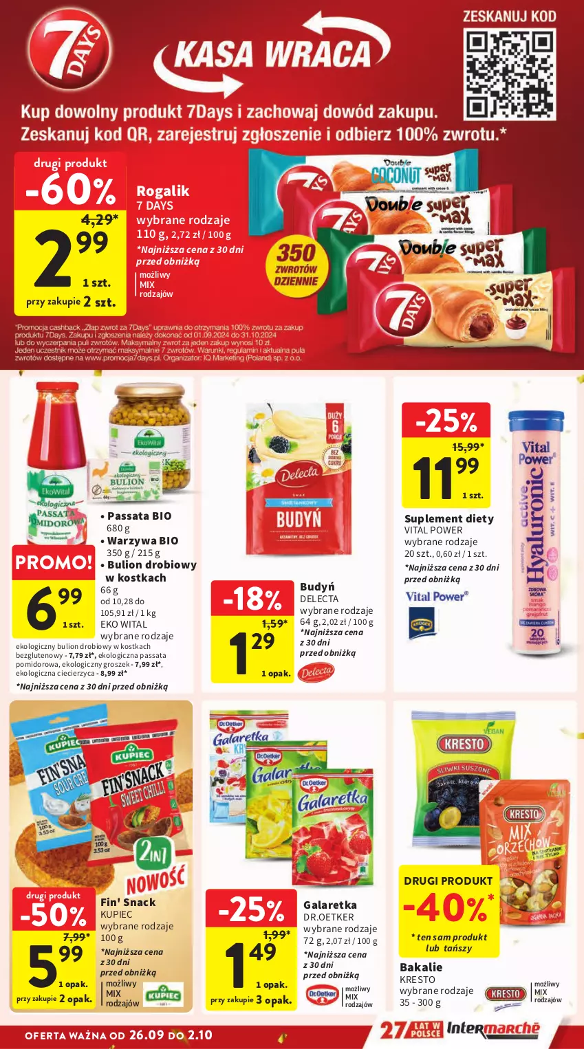 Gazetka promocyjna Intermarche - Gazetka Intermarche - ważna 26.09 do 02.10.2024 - strona 25 - produkty: 7 Days, Budyń, Bulion, Delecta, Gala, Galaretka, Groszek, Kupiec, Lion, Piec, Rogal, Suplement diety, Warzywa