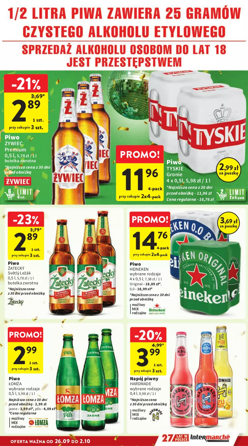 Gazetka promocyjna Intermarche - Gazetka Intermarche - ważna 26.09 do 02.10.2024 - strona 31 - produkty: Gin, Heineken, Napój, Piwo, Tyskie