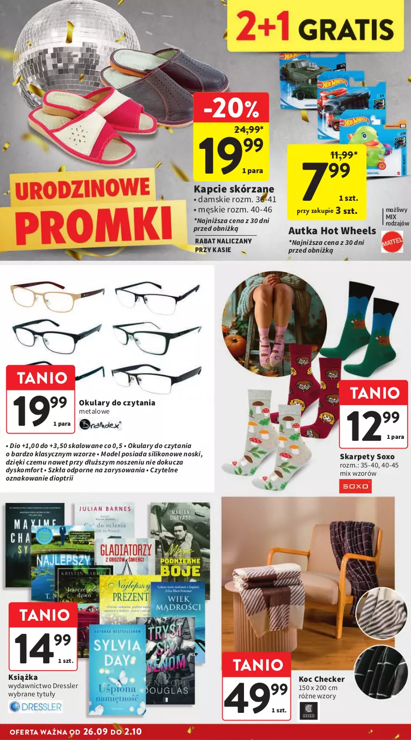 Gazetka promocyjna Intermarche - Gazetka Intermarche - ważna 26.09 do 02.10.2024 - strona 38 - produkty: Dres, Hot Wheels, Kapcie, Karp, Koc, Książka, Okulary do czytania, Por