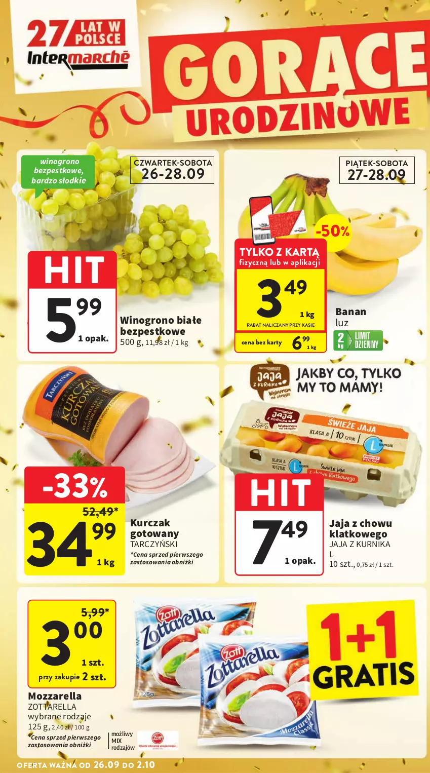 Gazetka promocyjna Intermarche - Gazetka Intermarche - ważna 26.09 do 02.10.2024 - strona 4 - produkty: Jaja, Kurczak, Kurczak gotowany, Mozzarella, Tarczyński, Wino, Zott, Zottarella