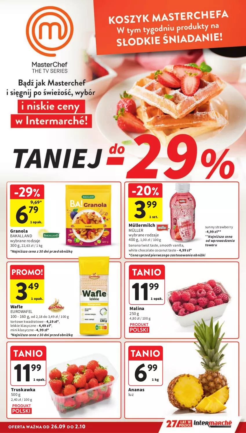 Gazetka promocyjna Intermarche - Gazetka Intermarche - ważna 26.09 do 02.10.2024 - strona 43 - produkty: Ananas, Bakalland, Gra, Granola, Kosz, Müller, Müllermilch, Wafle