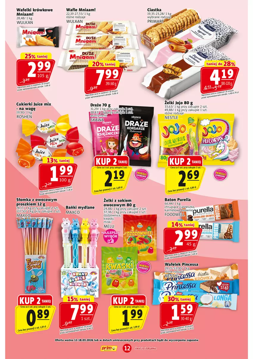 Gazetka promocyjna Prim Market - ważna 12.03 do 18.03.2026 - strona 12 - produkty: Baton, Ciastka, Cukier, Cukierki, Fa, Kawa, Pur, Ser, Sok, Wafelek, Wafle