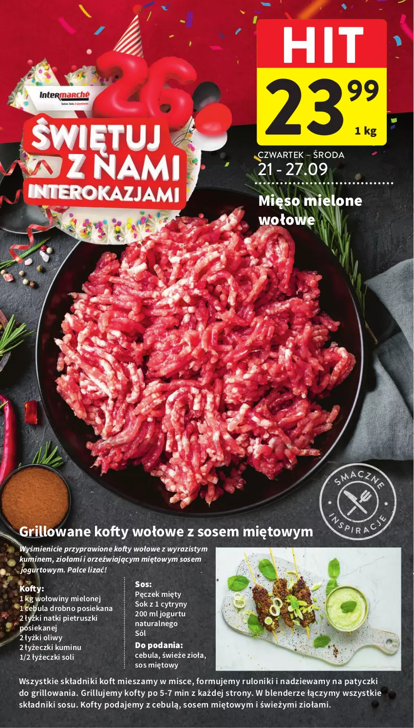 Gazetka promocyjna Intermarche - Gazetka Intermarche - ważna 21.09 do 27.09.2023 - strona 18 - produkty: Blender, Cebula, Cytryny, Grill, Jogurt, Mięso, Mięso mielone, Sok, Sól, Sos