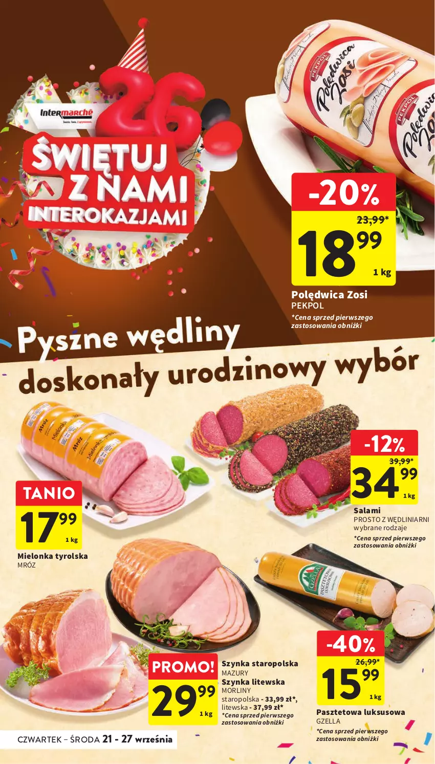 Gazetka promocyjna Intermarche - Gazetka Intermarche - ważna 21.09 do 27.09.2023 - strona 20 - produkty: Mielonka tyrolska, Morliny, Pasztet, Pekpol, Polędwica, Salami, Szynka