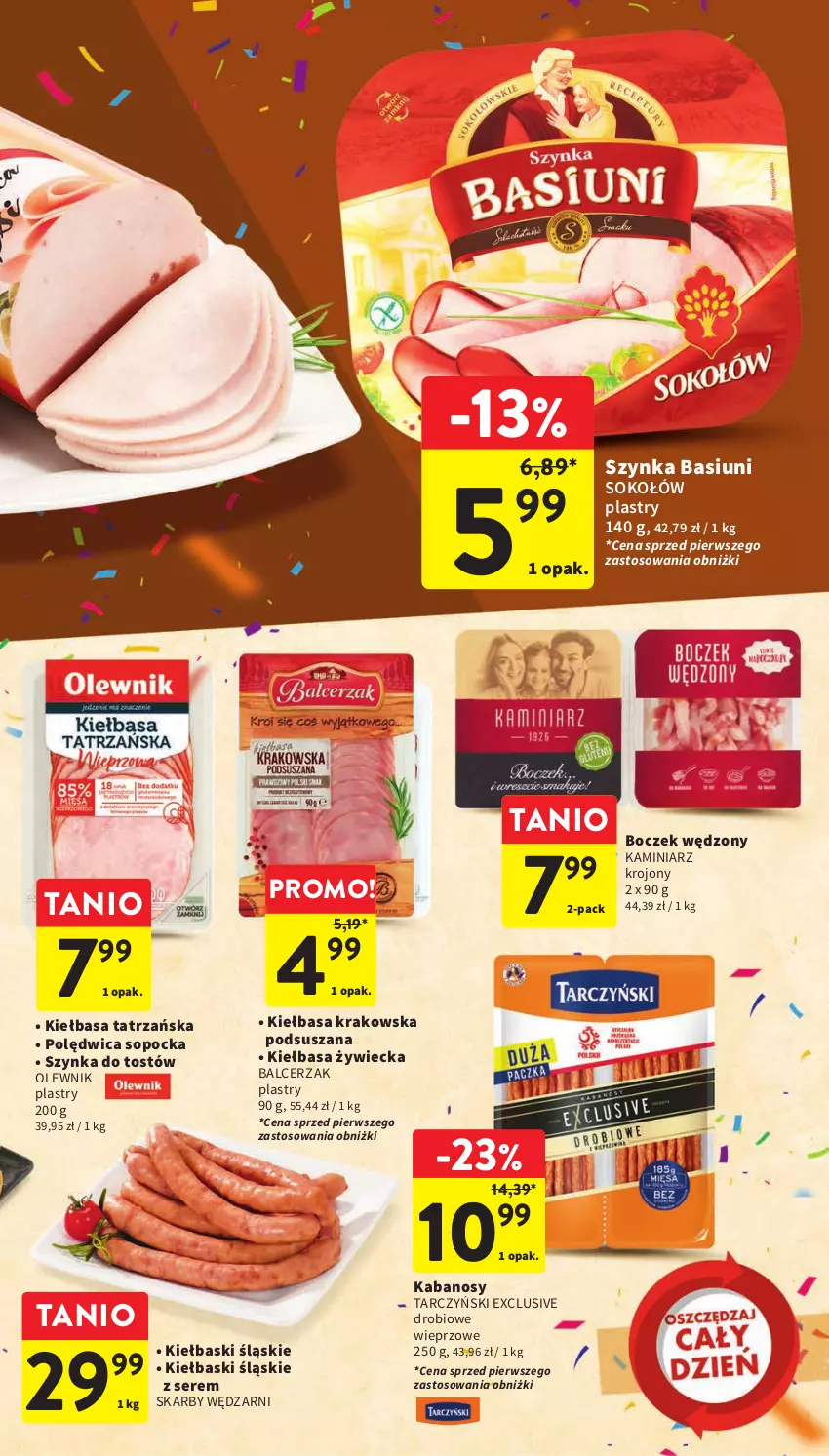 Gazetka promocyjna Intermarche - Gazetka Intermarche - ważna 21.09 do 27.09.2023 - strona 21 - produkty: Boczek, Kabanos, Kiełbasa, Kiełbasa krakowska, Kiełbaski śląskie, Olewnik, Polędwica, Ser, Sok, Sokołów, Szynka, Tarczyński