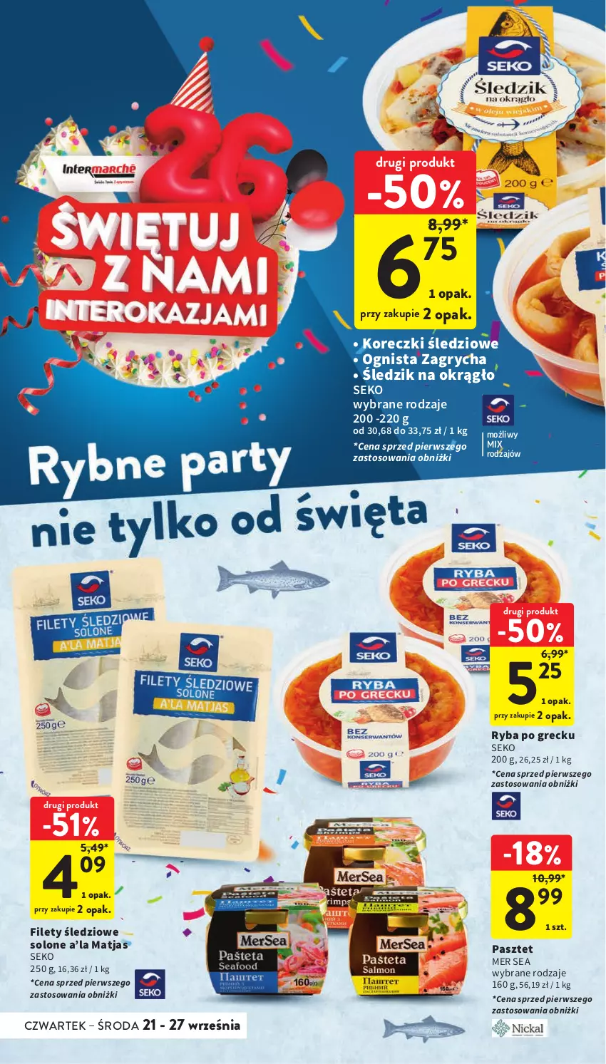 Gazetka promocyjna Intermarche - Gazetka Intermarche - ważna 21.09 do 27.09.2023 - strona 22 - produkty: Gry, Koreczki śledziowe, Matjas, Pasztet, Ryba, Ryba po grecku, SEKO