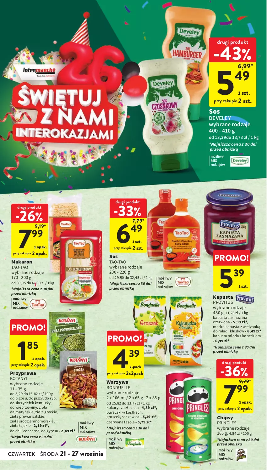 Gazetka promocyjna Intermarche - Gazetka Intermarche - ważna 21.09 do 27.09.2023 - strona 34 - produkty: Bigos, Bonduelle, Buraczki, Chipsy, Fa, Fasola, Groszek, Gyros, Kukurydza, Makaron, Pringles, Sos, Warzywa