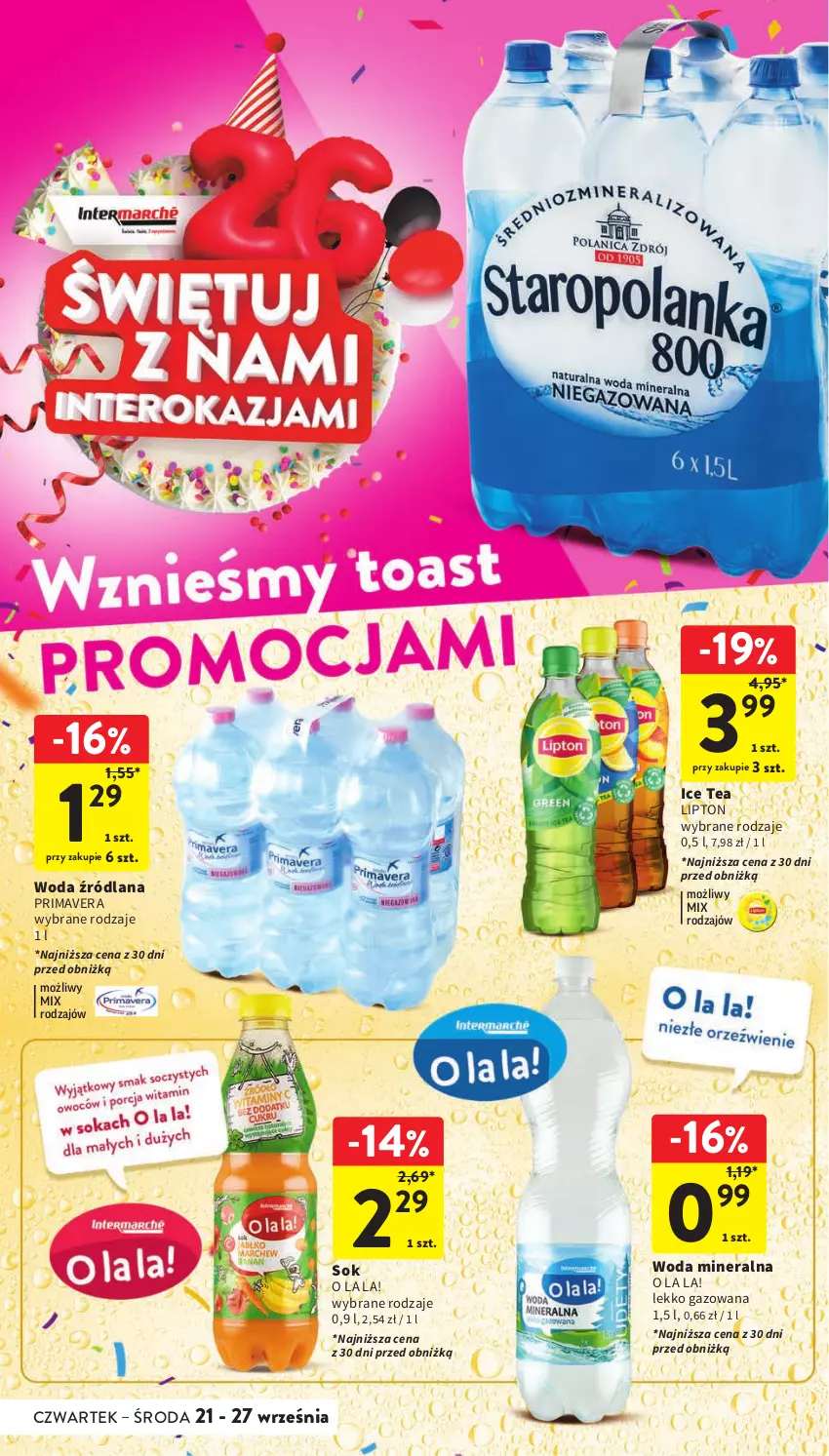 Gazetka promocyjna Intermarche - Gazetka Intermarche - ważna 21.09 do 27.09.2023 - strona 36 - produkty: Ice tea, LANA, Lipton, Prima, Primavera, Sok, Woda, Woda mineralna