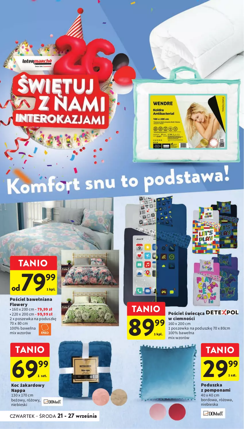 Gazetka promocyjna Intermarche - Gazetka Intermarche - ważna 21.09 do 27.09.2023 - strona 44 - produkty: Koc, Poduszka, Pościel, Poszewka, Wełna