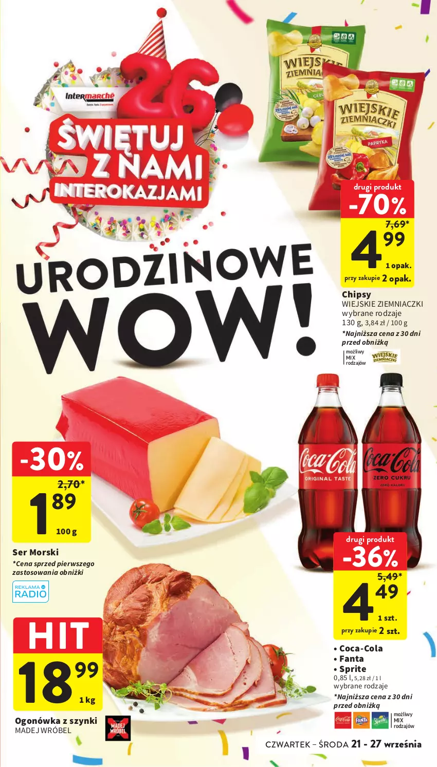 Gazetka promocyjna Intermarche - Gazetka Intermarche - ważna 21.09 do 27.09.2023 - strona 5 - produkty: Chipsy, Coca-Cola, Fa, Fanta, Madej Wróbel, Ogonówka, Ser, Sprite