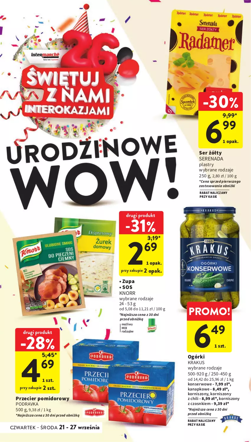 Gazetka promocyjna Intermarche - Gazetka Intermarche - ważna 21.09 do 27.09.2023 - strona 6 - produkty: Knorr, Korniszony, Krakus, Podravka, Ser, Sos, Zupa