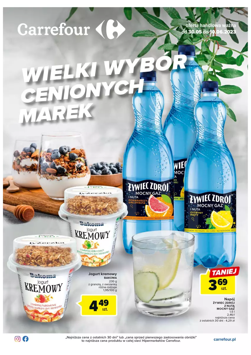 Gazetka promocyjna Carrefour - Gazetka Wielki wybór cenionych marek - ważna 30.05 do 10.06.2023 - strona 1 - produkty: Bakoma, Gra, Jogurt, Napój