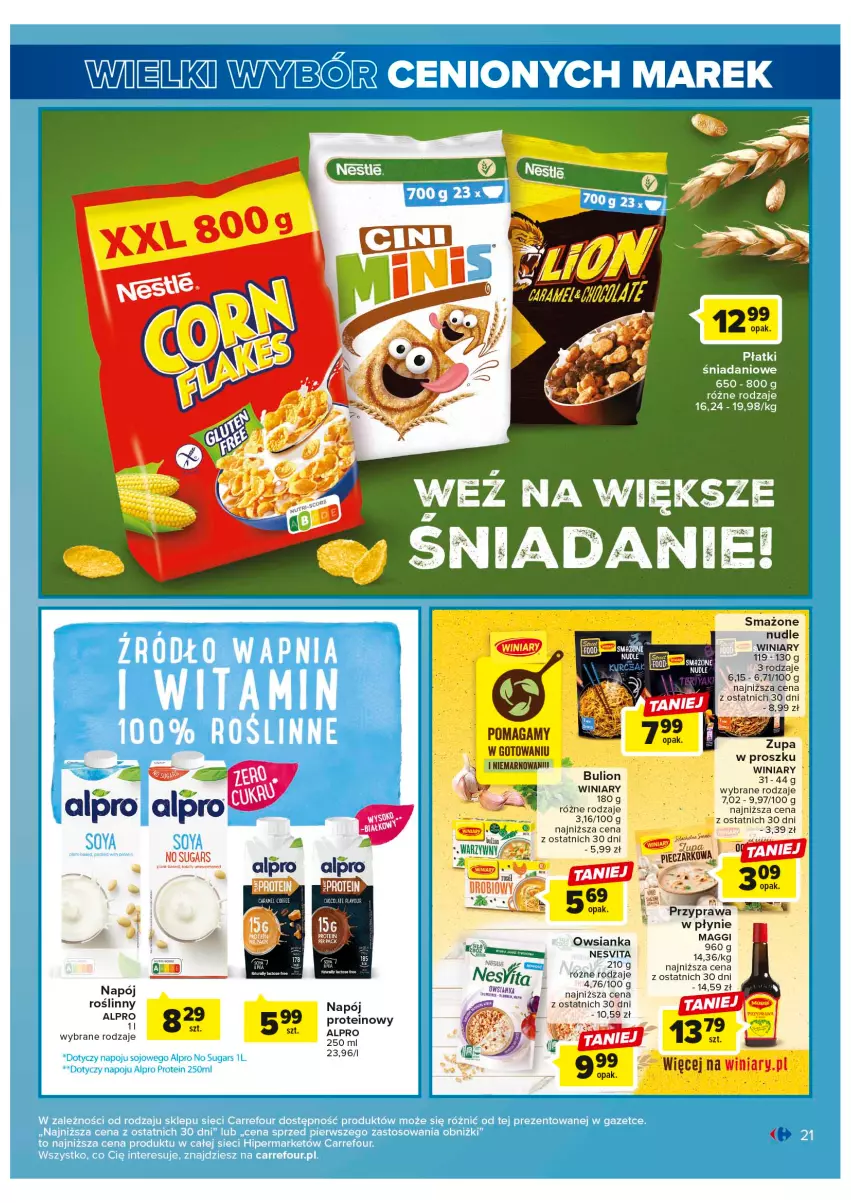 Gazetka promocyjna Carrefour - Gazetka Wielki wybór cenionych marek - ważna 30.05 do 10.06.2023 - strona 21 - produkty: Alpro, Bulion, Danio, Lion, Maggi, Napój, Napój roślinny, Owsianka, Winiary