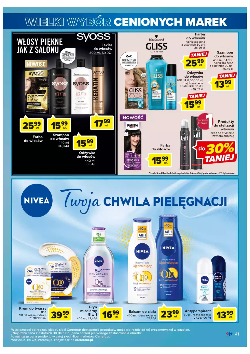 Gazetka promocyjna Carrefour - Gazetka Wielki wybór cenionych marek - ważna 30.05 do 10.06.2023 - strona 41 - produkty: Antyperspirant, Balsam do ciała, Fa, Farba do włosów, Krem do twarzy, Odżywka, Szampon