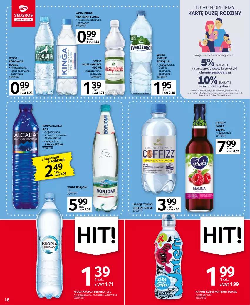 Gazetka promocyjna Selgros - Oferta spożywcza - ważna 20.04 do 02.05.2023 - strona 18 - produkty: Kubuś, Kubuś Waterrr, Mus, Muszynianka, Napoje, Paola, Syrop, Syropy, Tchibo, Woda