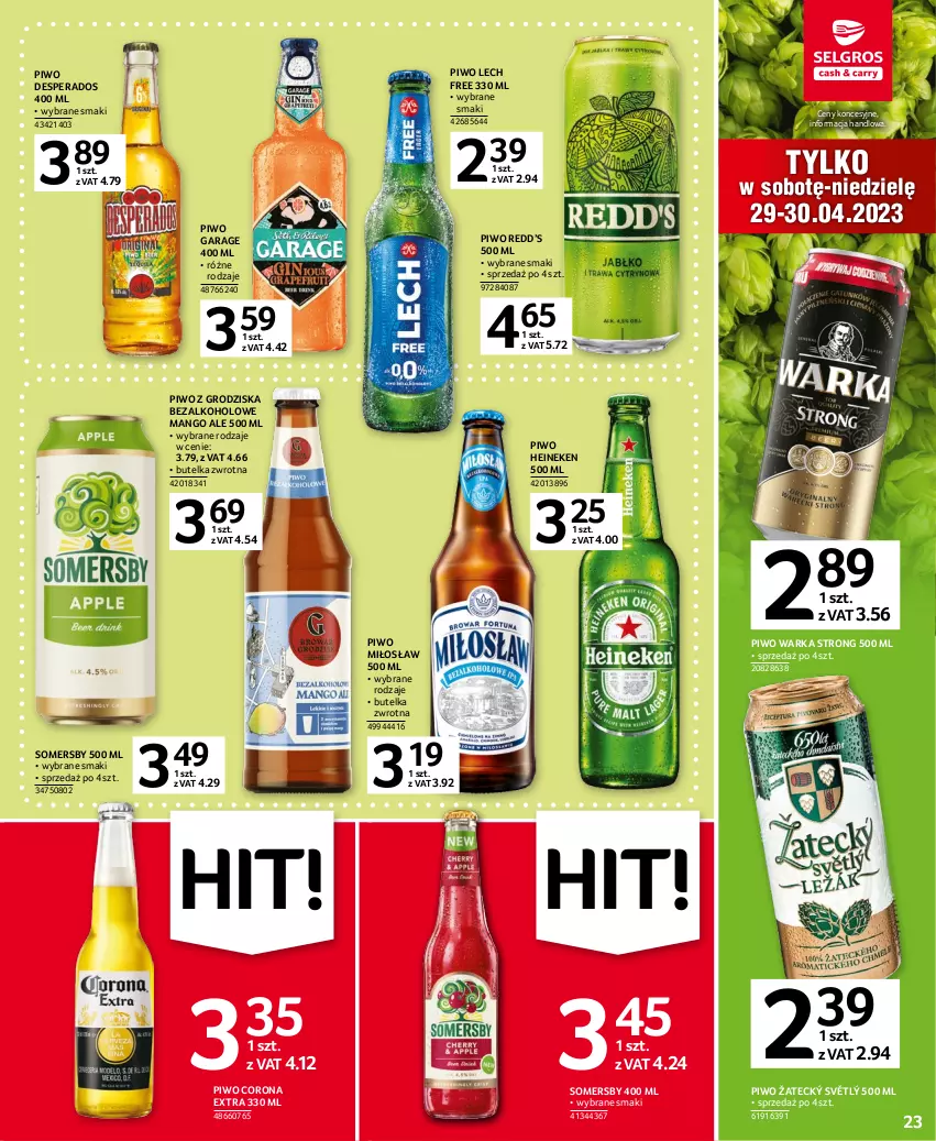 Gazetka promocyjna Selgros - Oferta spożywcza - ważna 20.04 do 02.05.2023 - strona 23 - produkty: Corona Extra, Desperados, Heineken, Mango, Piwo, Somersby, Warka