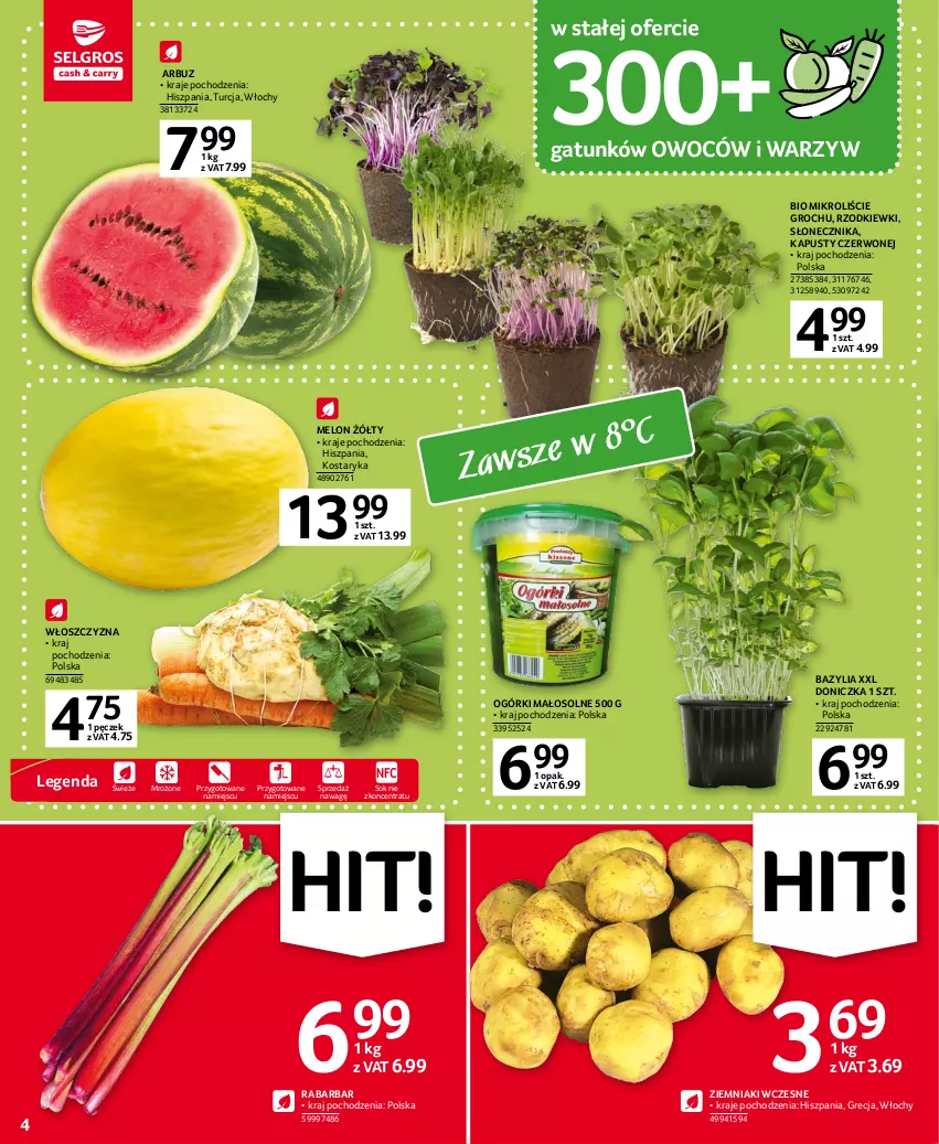 Gazetka promocyjna Selgros - Oferta spożywcza - ważna 20.04 do 02.05.2023 - strona 4 - produkty: Arbuz, Bazyl, Bazylia, Groch, Melon, Mikroliście, Sok, Ziemniaki