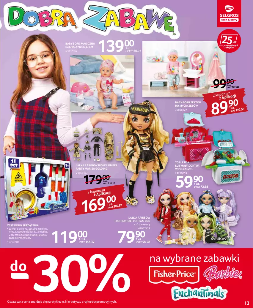 Gazetka promocyjna Selgros - Katalog Dzień Dziecka - ważna 19.05 do 01.06.2022 - strona 13 - produkty: Baby Born, Fa, Lalka, Mop, Toaletka, Wiadro