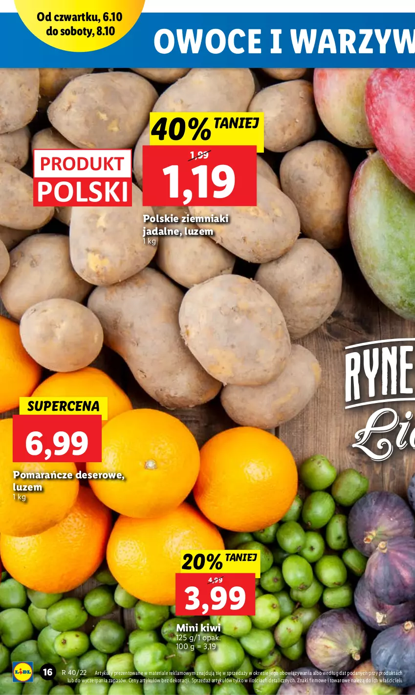 Gazetka promocyjna Lidl - GAZETKA - ważna 06.10 do 08.10.2022 - strona 16 - produkty: Deser, Kiwi, Owoce, Pomarańcze, Ser, Ziemniaki