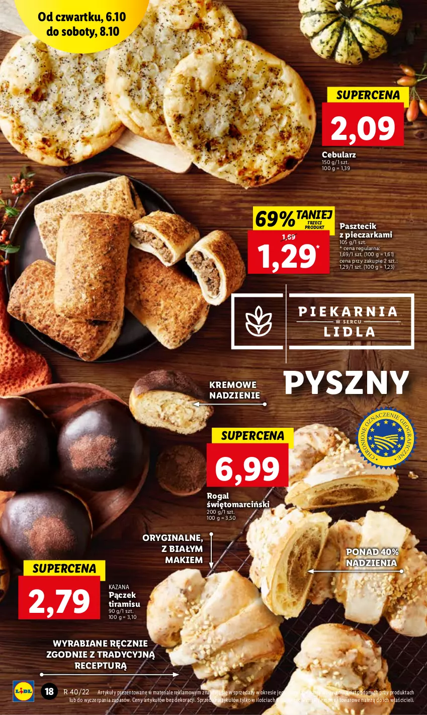 Gazetka promocyjna Lidl - GAZETKA - ważna 06.10 do 08.10.2022 - strona 18 - produkty: Cebula, Gin, Pączek, Pasztecik z pieczarkami, Piec, Pieczarka, Rogal