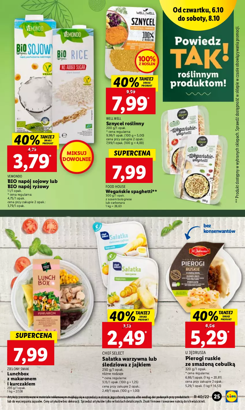 Gazetka promocyjna Lidl - GAZETKA - ważna 06.10 do 08.10.2022 - strona 25 - produkty: Kurczak, Makaron, Napój, Pierogi, Ryż, Sałat, Sałatka, Sałatka warzywna, Ser, Sos, Spaghetti