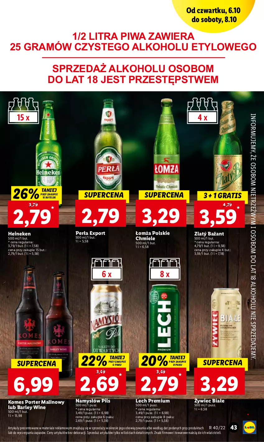 Gazetka promocyjna Lidl - GAZETKA - ważna 06.10 do 08.10.2022 - strona 43 - produkty: Gra, Heineken, Lech Premium, Namysłów, Perła, Piwa, Por