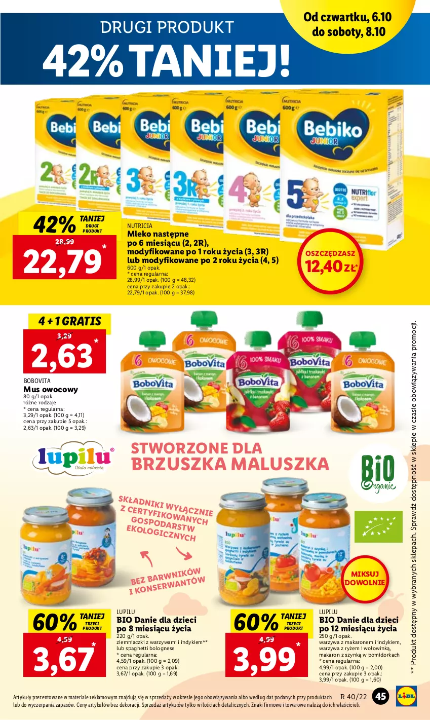 Gazetka promocyjna Lidl - GAZETKA - ważna 06.10 do 08.10.2022 - strona 45 - produkty: BoboVita, Danie dla dzieci, Dzieci, Gra, Makaron, Mleko, Mus, O nas, Orka, Ryż, Spaghetti, Warzywa