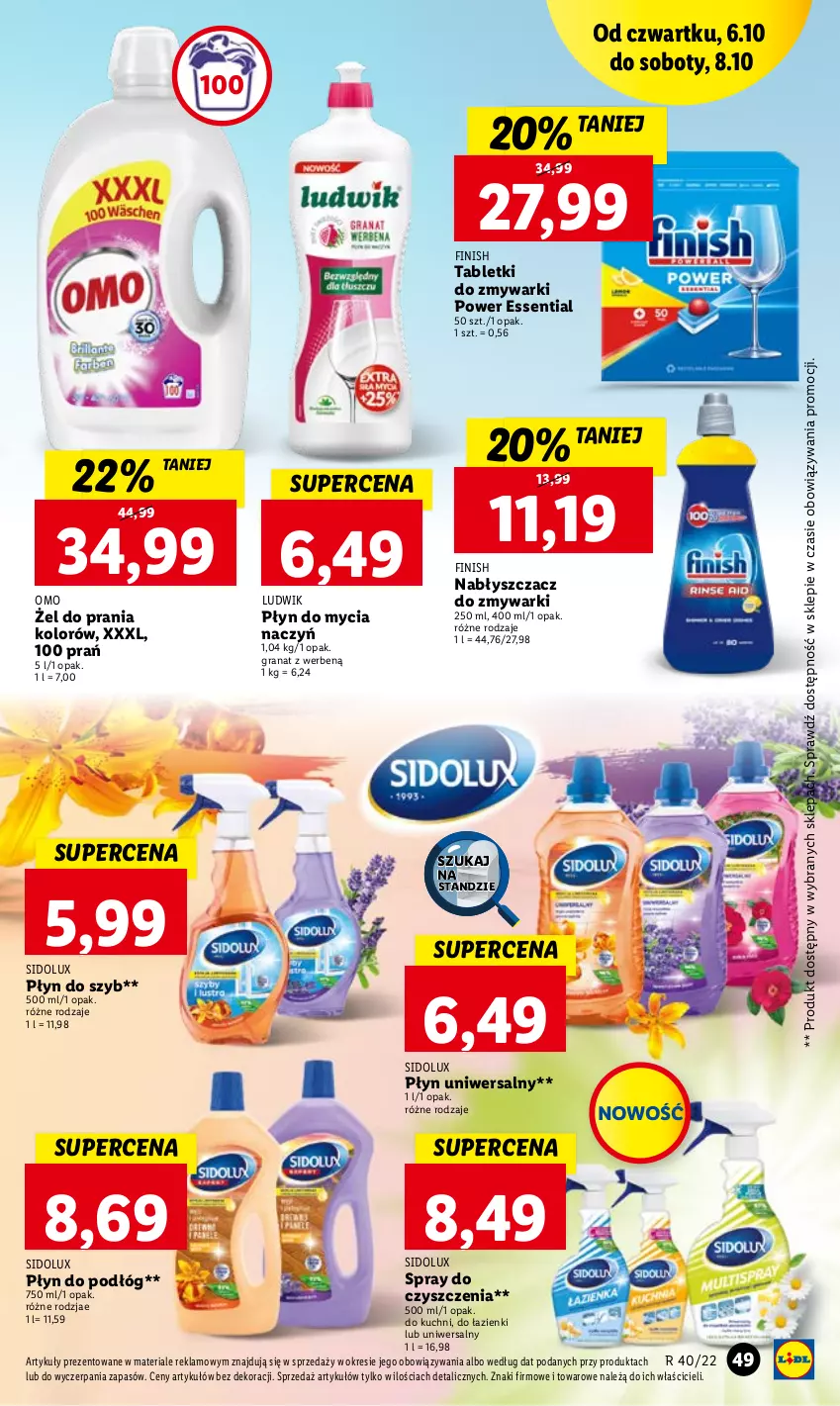 Gazetka promocyjna Lidl - GAZETKA - ważna 06.10 do 08.10.2022 - strona 49 - produkty: Do mycia naczyń, Finish, Gra, Granat, Ludwik, Płyn do mycia, Płyn do mycia naczyń, Płyn do szyb, Sidolux, Spray do czyszczenia, Tablet, Tabletki do zmywarki, Zmywarki