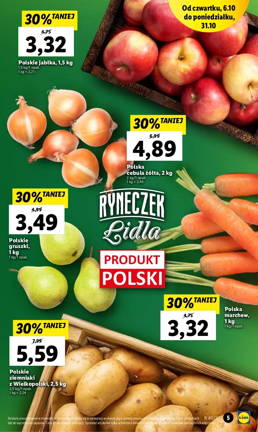 Gazetka promocyjna Lidl - GAZETKA - ważna 06.10 do 08.10.2022 - strona 5 - produkty: Cebula, Gruszki, Jabłka, Ziemniaki