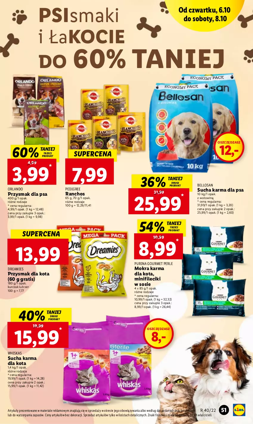 Gazetka promocyjna Lidl - GAZETKA - ważna 06.10 do 08.10.2022 - strona 51 - produkty: Bell, Gra, Koc, Kurczak, Mokra karma, Pedigree, Przysmak dla kota, Przysmak dla psa, Pur, Purina, Ser, Sos, Sucha karma, Whiskas