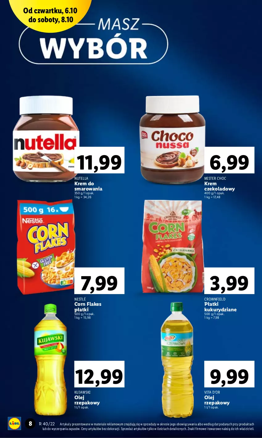 Gazetka promocyjna Lidl - GAZETKA - ważna 06.10 do 08.10.2022 - strona 8 - produkty: Corn flakes, Kujawski, Nestlé, Nutella, Olej, Olej rzepakowy