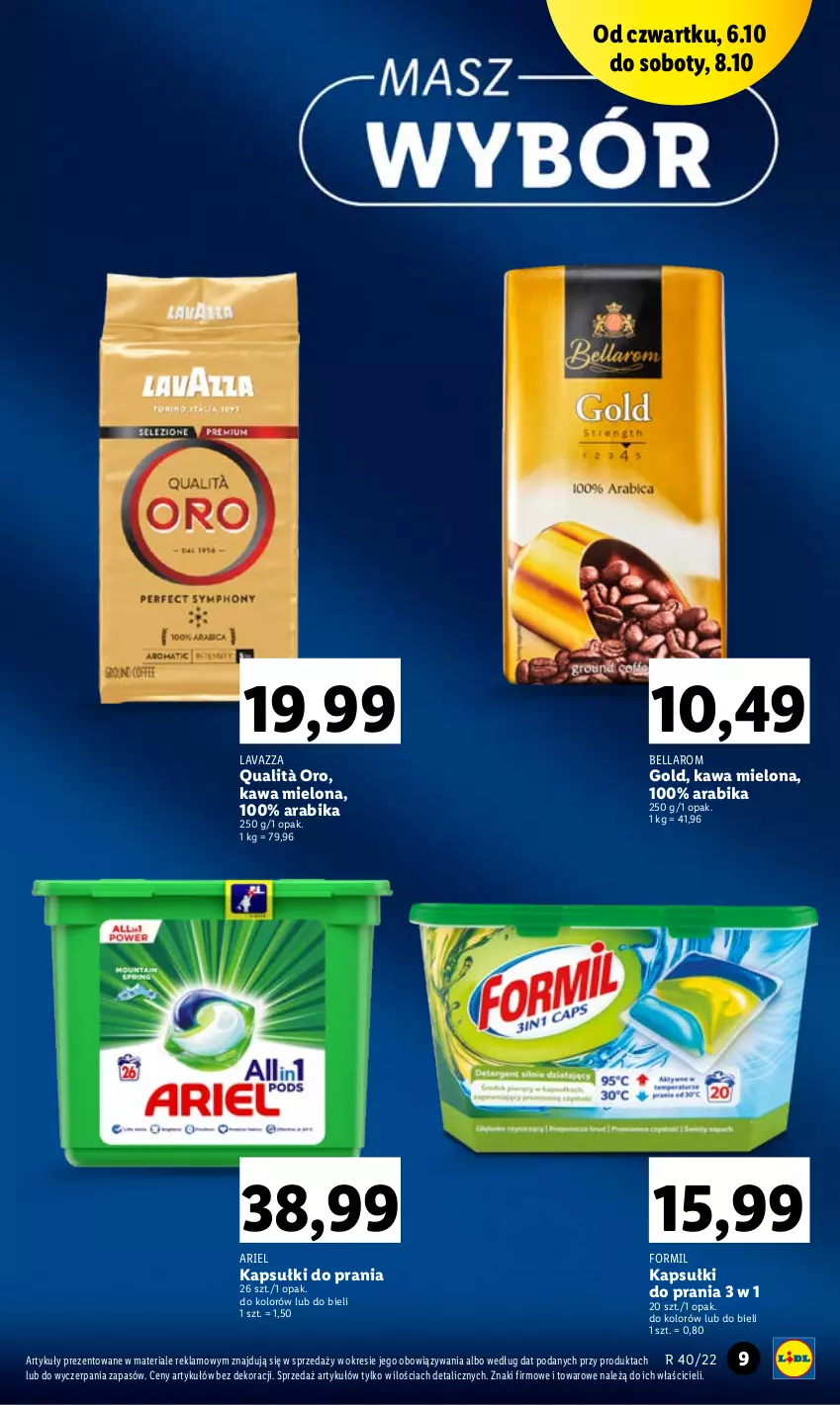 Gazetka promocyjna Lidl - GAZETKA - ważna 06.10 do 08.10.2022 - strona 9 - produkty: Ariel, Bell, Bella, Kapsułki do prania, Kawa, Kawa mielona, Lavazza